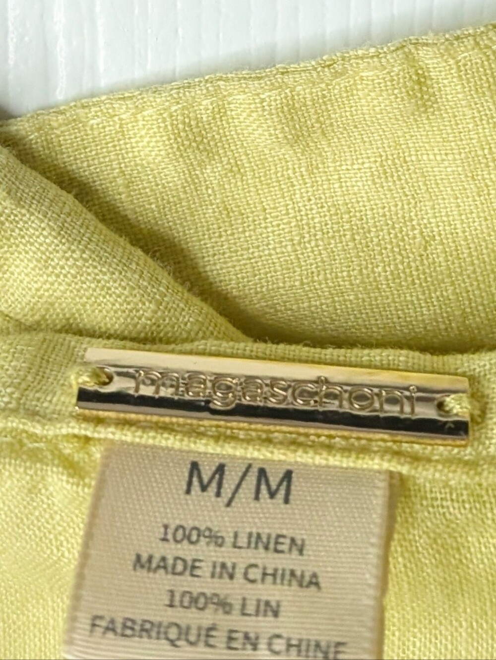 Magaschoni Women Medium 100% Linen Yellow Button Front Shirt Roll Tab Tunic - Picture 6 of 8